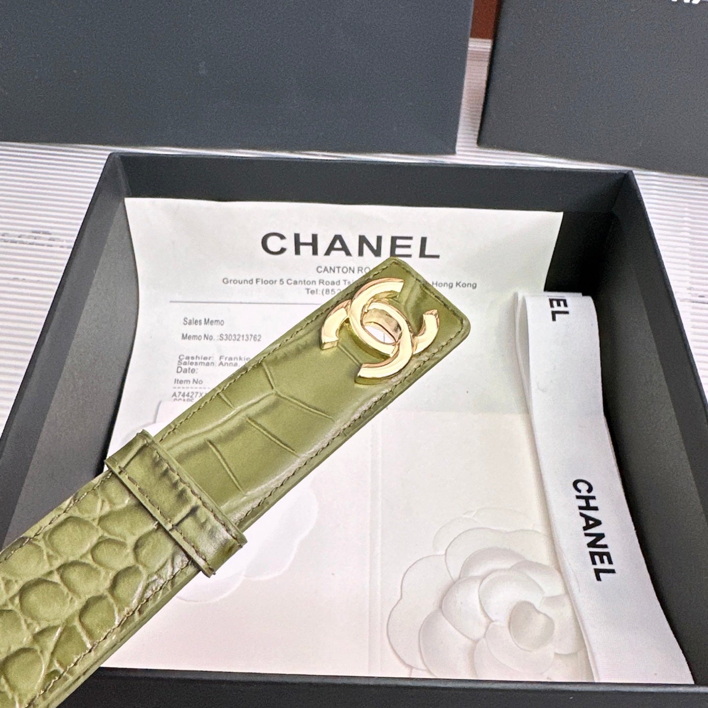 26FW New Green & Red Top-Grain Leather Belt 30mm