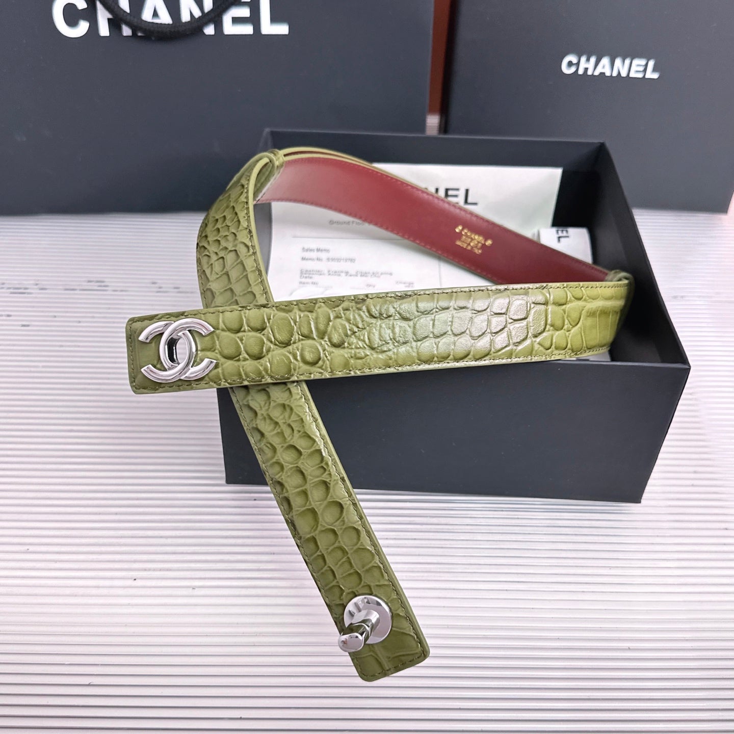 26FW New Green & Red Top-Grain Leather Belt 30mm