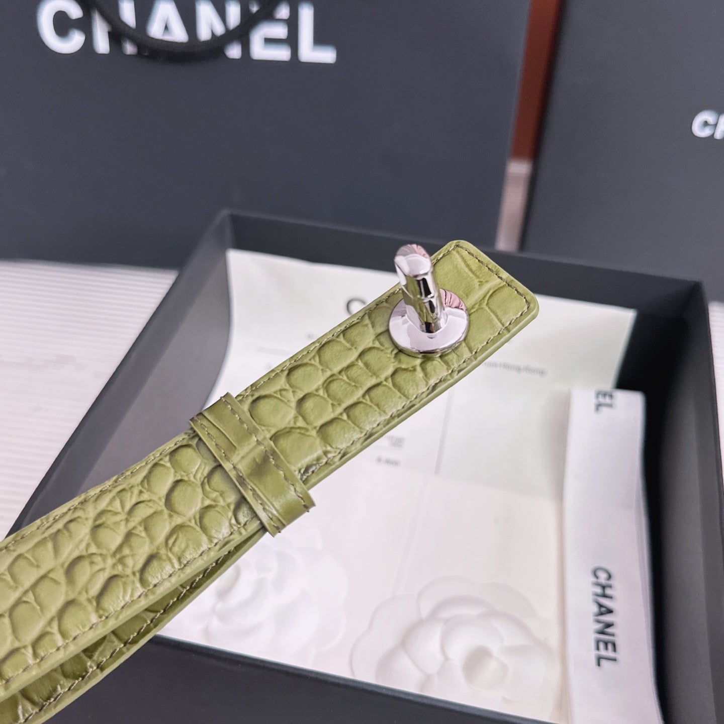 26FW New Green & Red Top-Grain Leather Belt 30mm