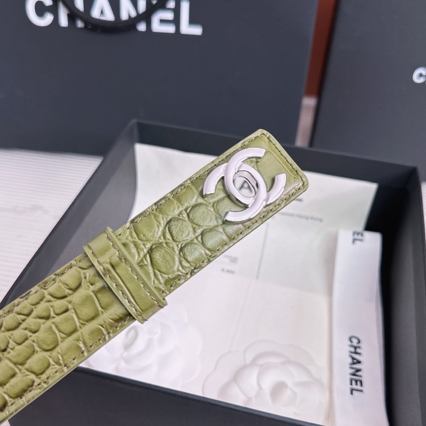 26FW New Green & Red Top-Grain Leather Belt 30mm