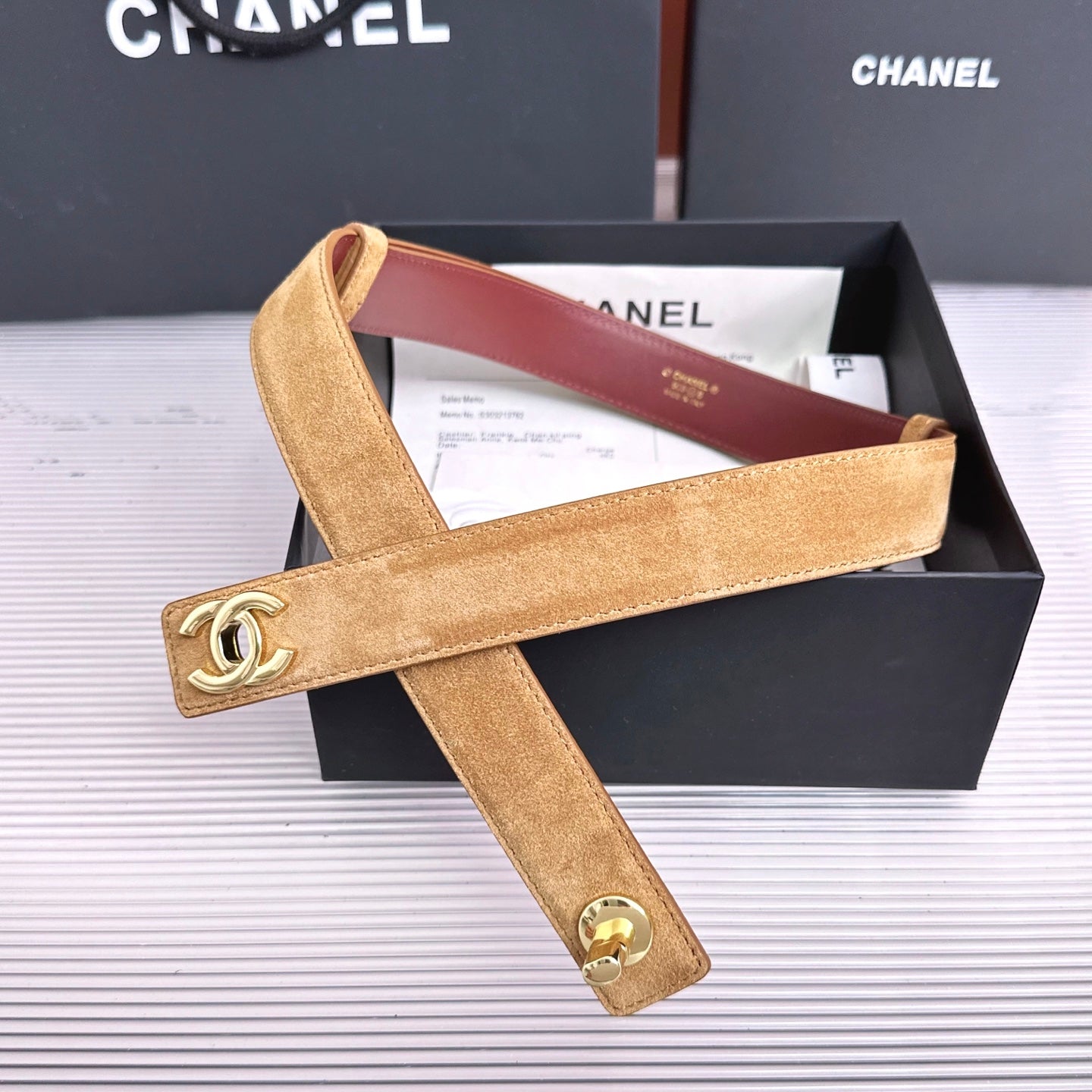 26FW New Khaki-Red Top-Grain Cowhide Belt 30mm