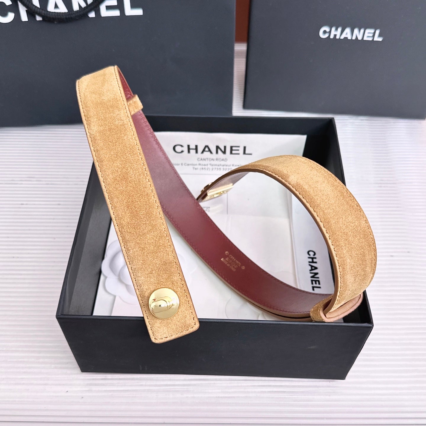 26FW New Khaki-Red Top-Grain Cowhide Belt 30mm