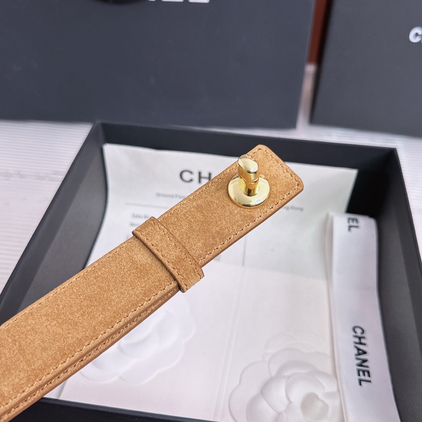 26FW New Khaki-Red Top-Grain Cowhide Belt 30mm