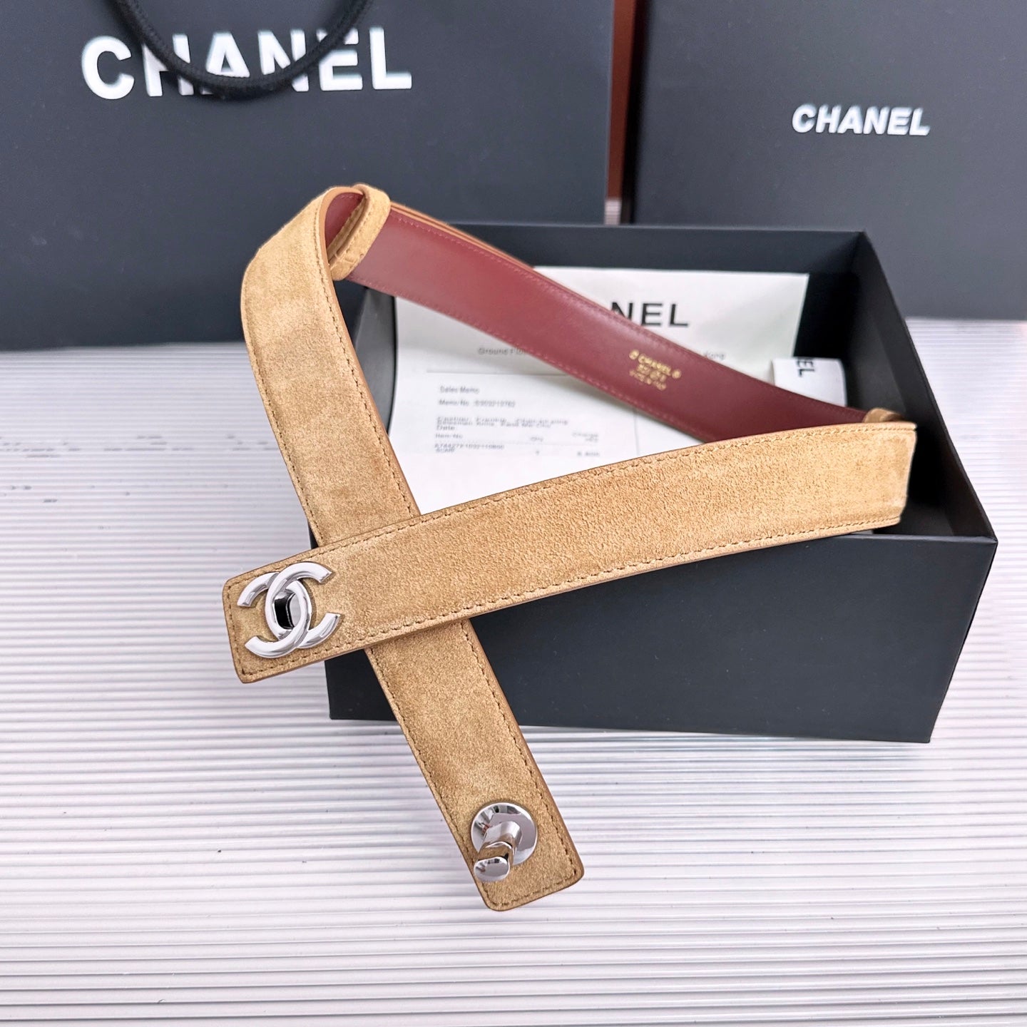 26FW New Khaki-Red Top-Grain Cowhide Belt 30mm