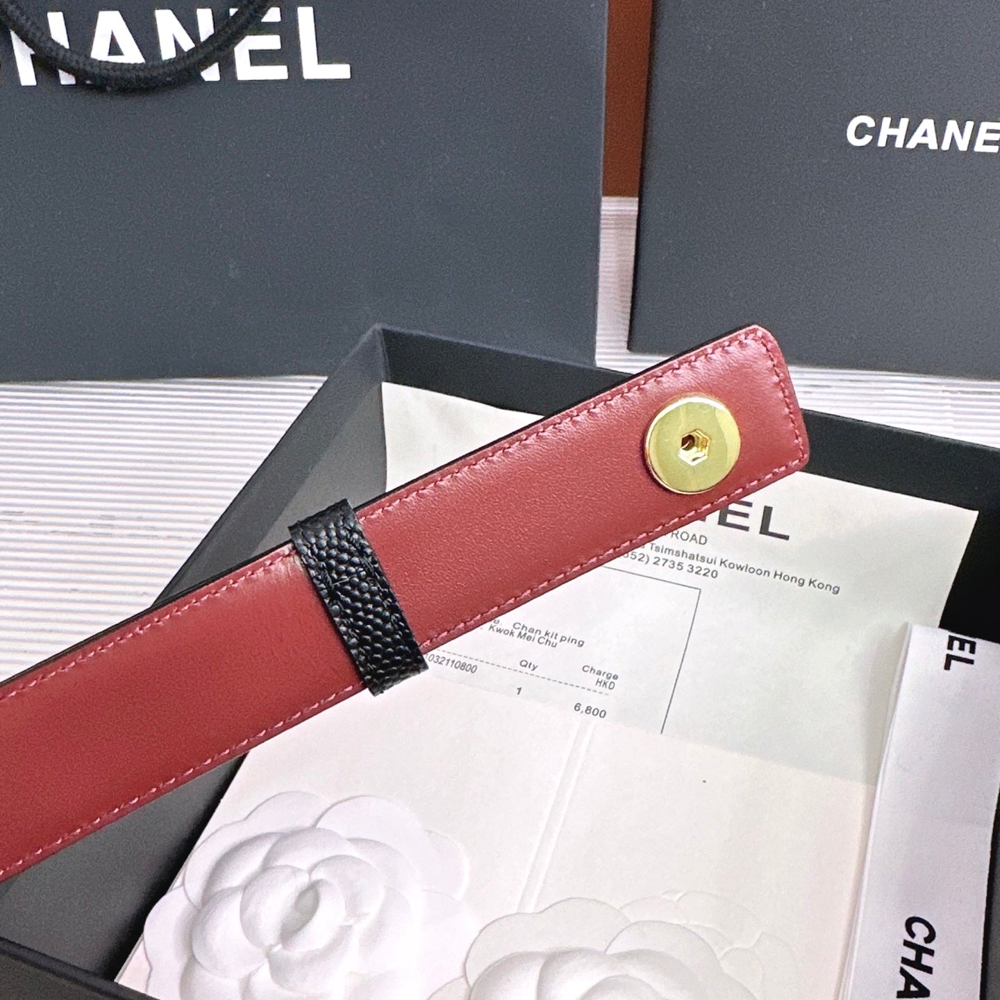26FW New Black & Red Top-Grain Cowhide Belt-Litchi Grain 30mm