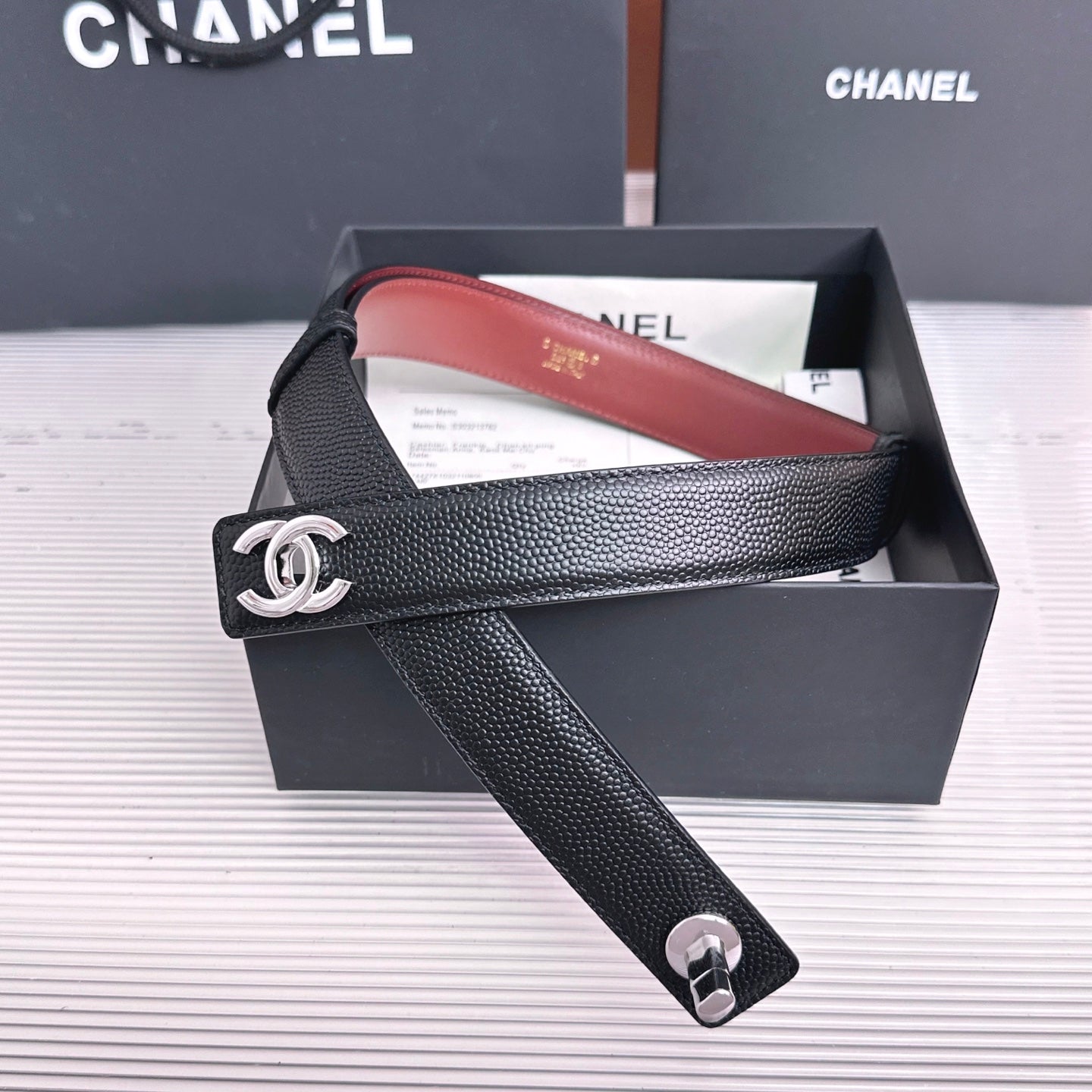 26FW New Black & Red Top-Grain Cowhide Belt-Litchi Grain 30mm