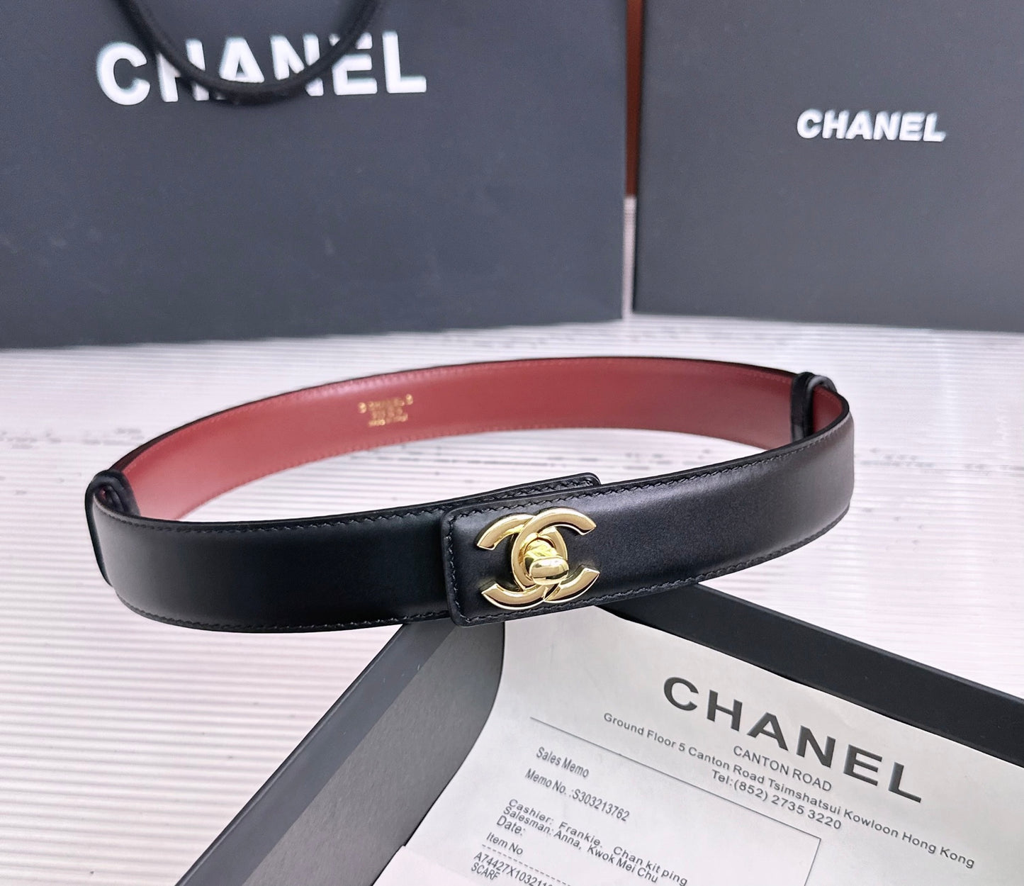 26FW New Black & Red Top-Grain Cowhide Belt 30mm