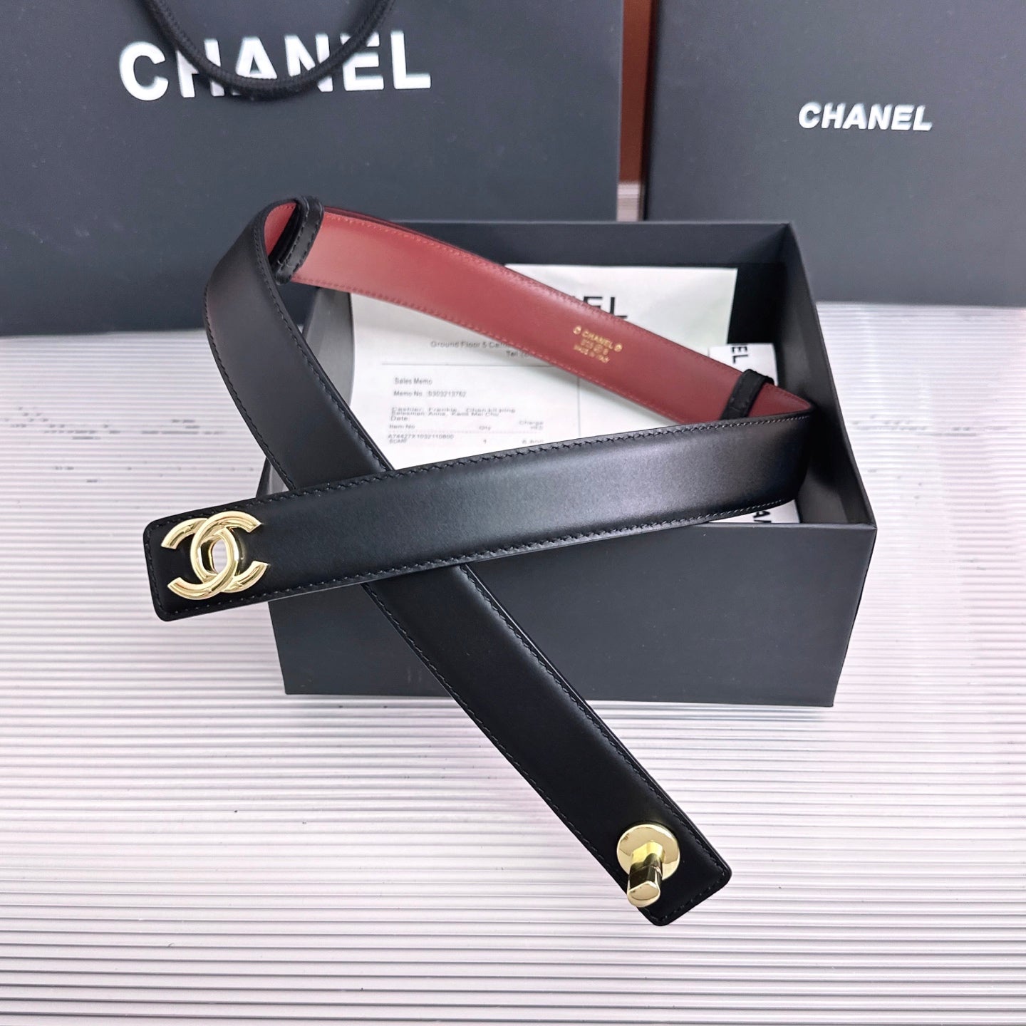 26FW New Black & Red Top-Grain Cowhide Belt 30mm