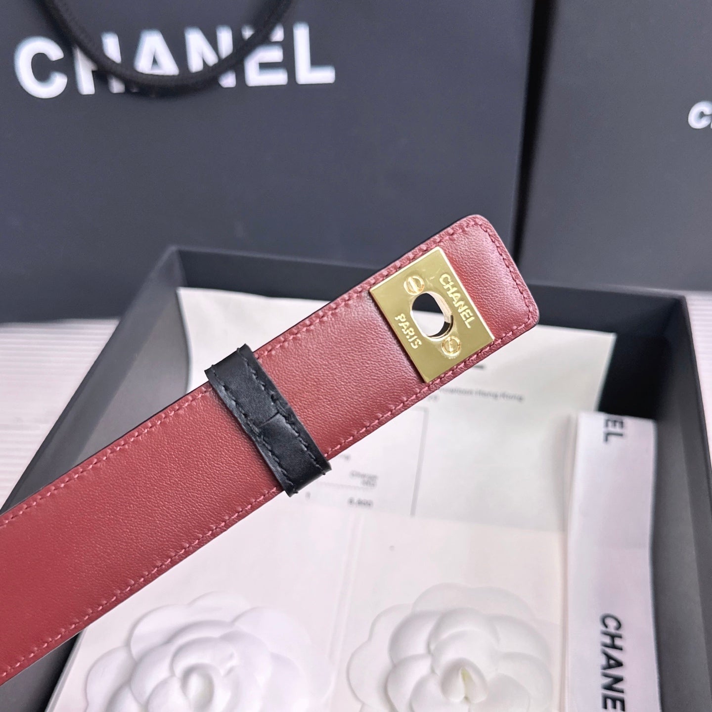 26FW New Black & Red Top-Grain Cowhide Belt 30mm