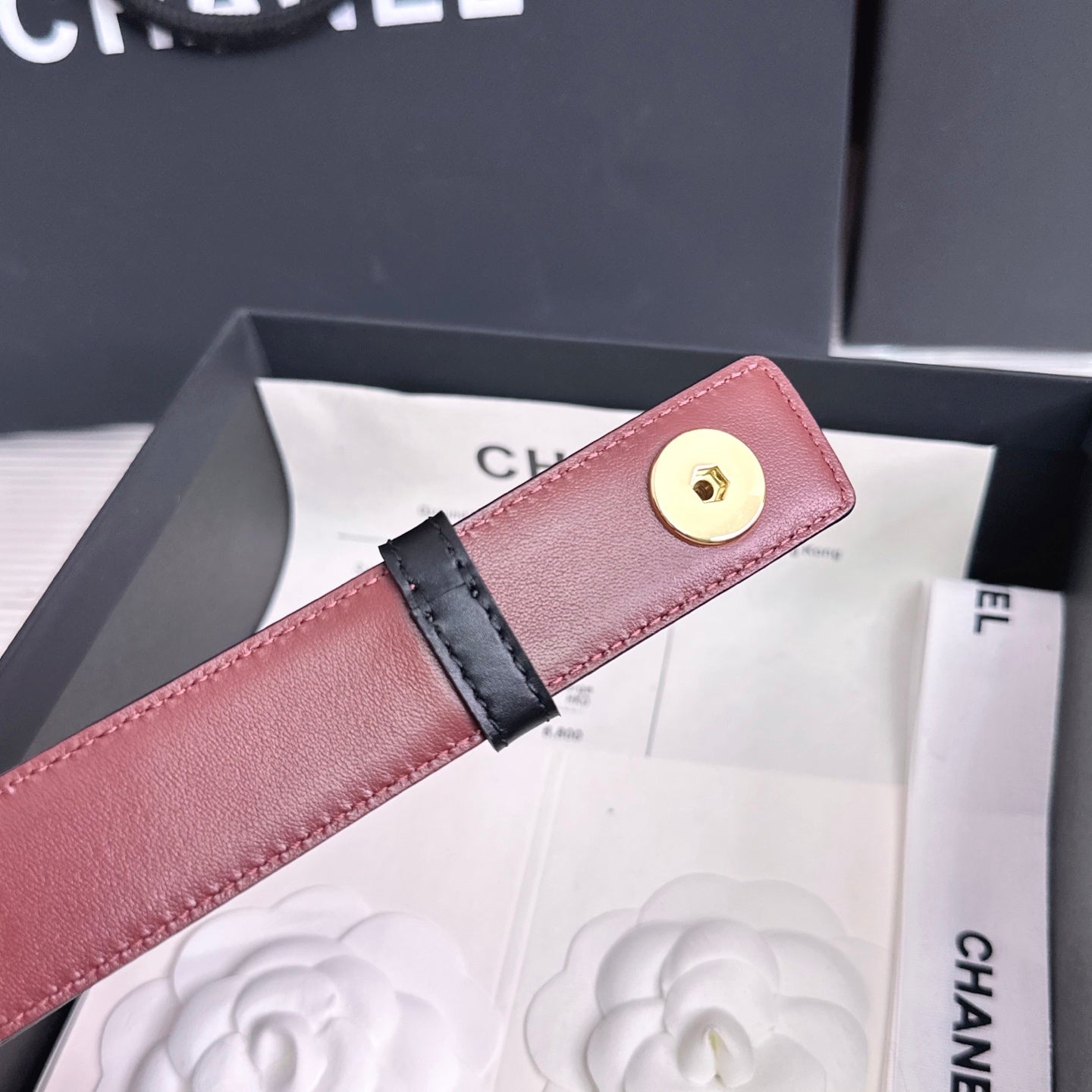 26FW New Black & Red Top-Grain Cowhide Belt 30mm