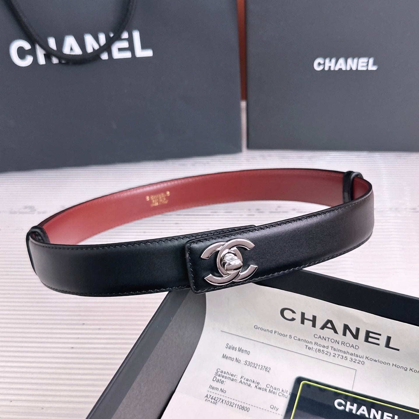 26FW New Black & Red Top-Grain Cowhide Belt 30mm