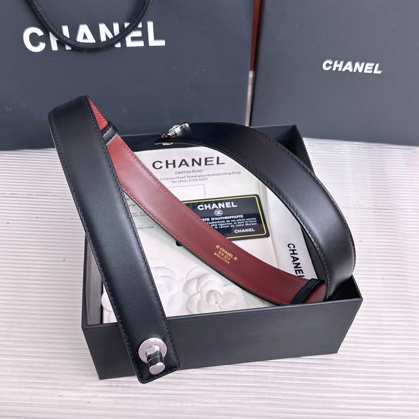26FW New Black & Red Top-Grain Cowhide Belt 30mm