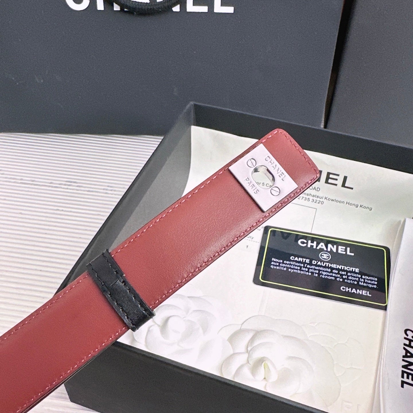 26FW New Black & Red Top-Grain Cowhide Belt 30mm