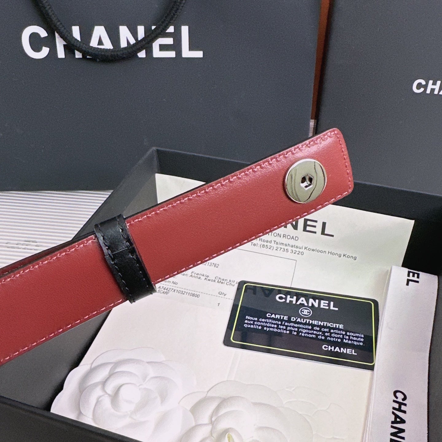 26FW New Black & Red Top-Grain Cowhide Belt 30mm
