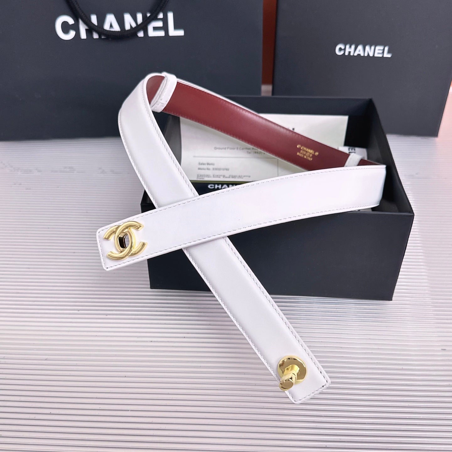 26FW New White & Red Top-Grain Leather Belt 30mm