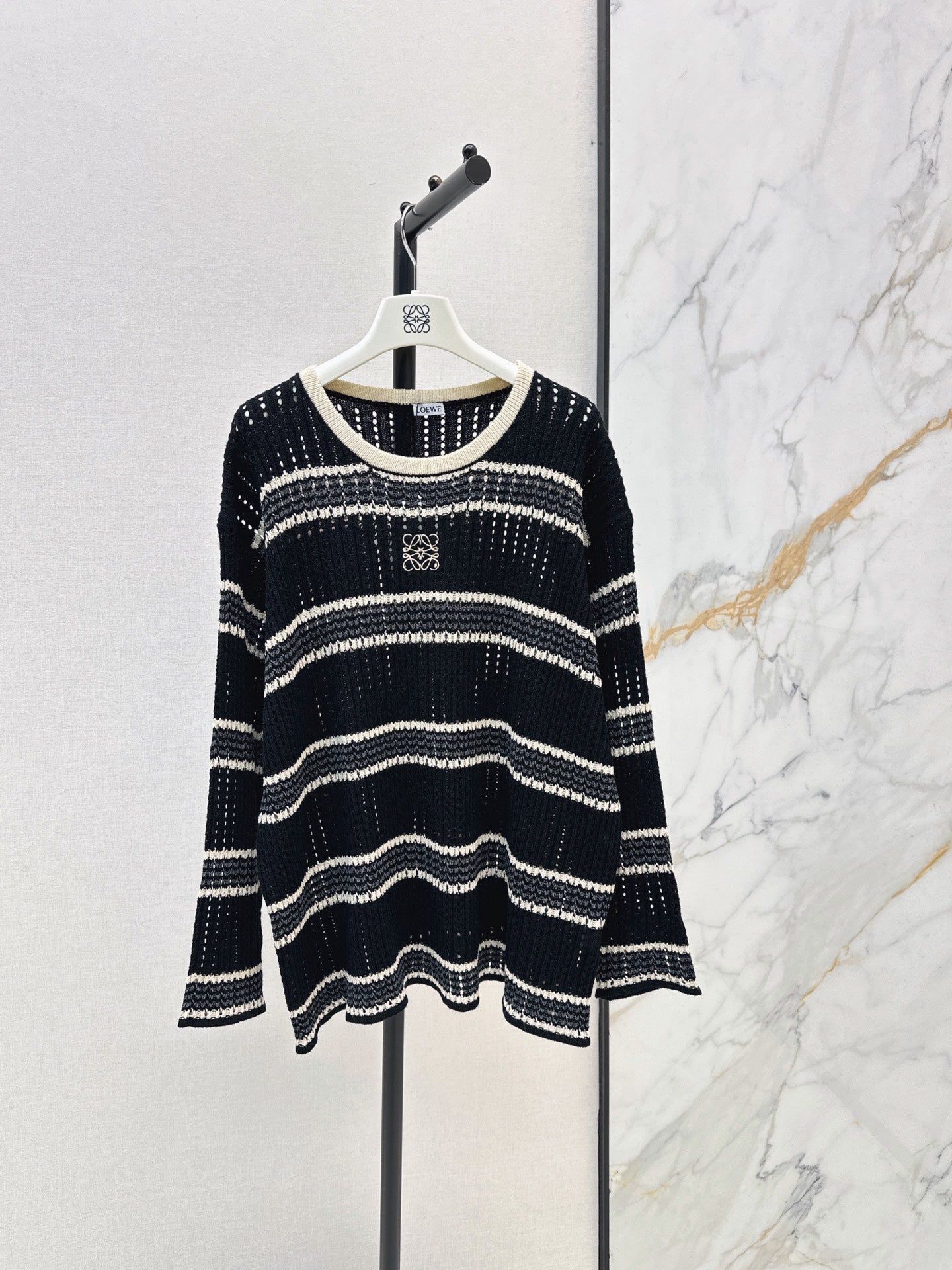 26FW Loose-fit Striped Long-sleeve Knit Top with New Logo Embroidery 🤍
