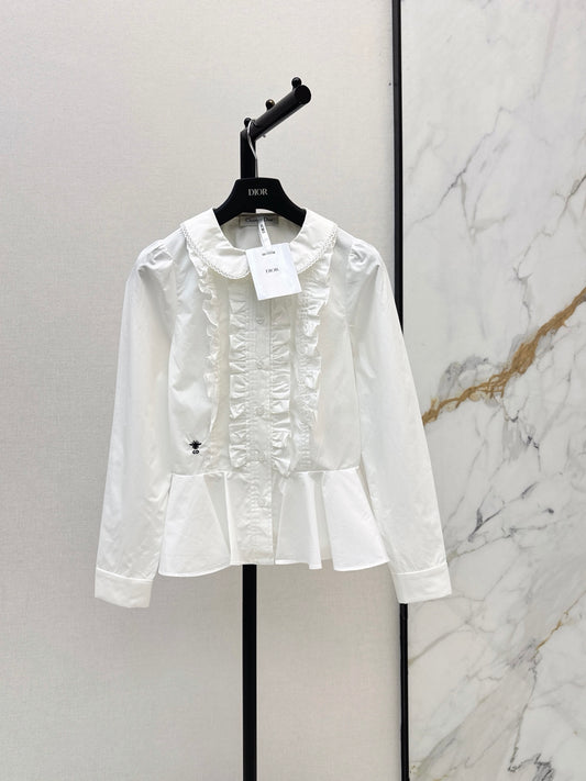 26FW New Shirt with Bee Embroidery and Lettuce-Edge Trim 🤍