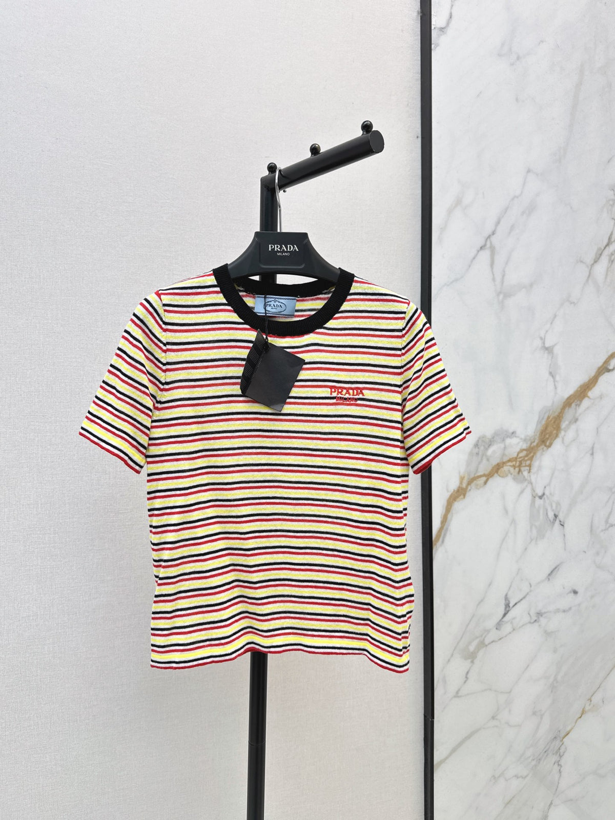 26FW New Color-Block Multi-Stripe Crew-Neck Knit T-Shirt