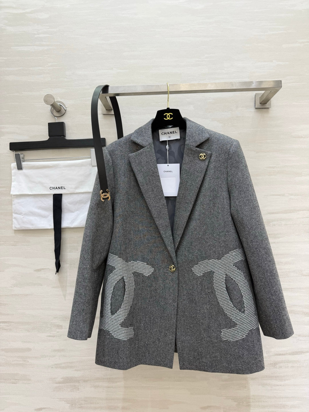 🔥Highest Quality🔥26FW New Grey Shimmer Waist-Defining Blazer (Belt Included) 🤍
