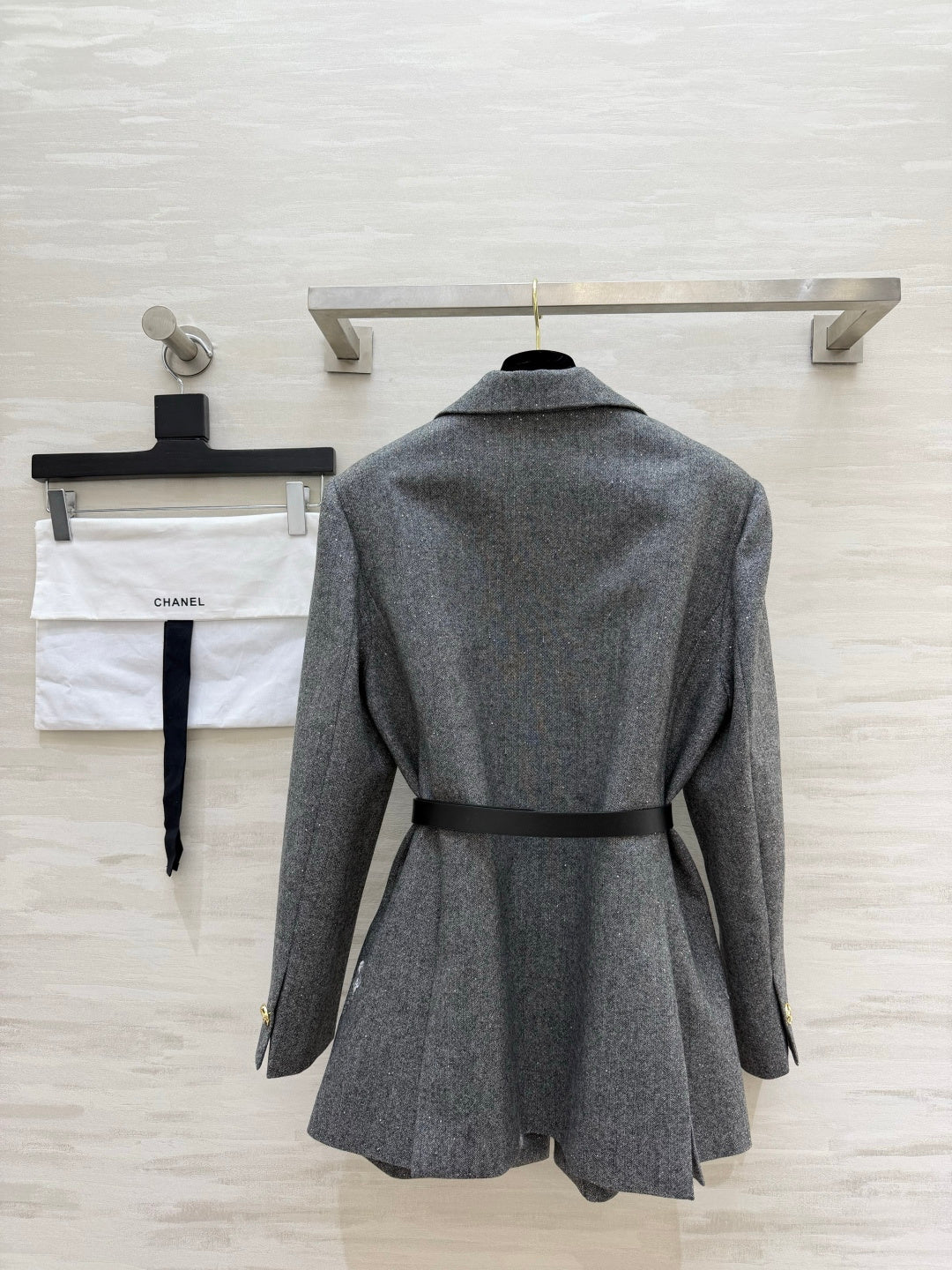 🔥Highest Quality🔥26FW New Grey Shimmer Waist-Defining Blazer (Belt Included) 🤍