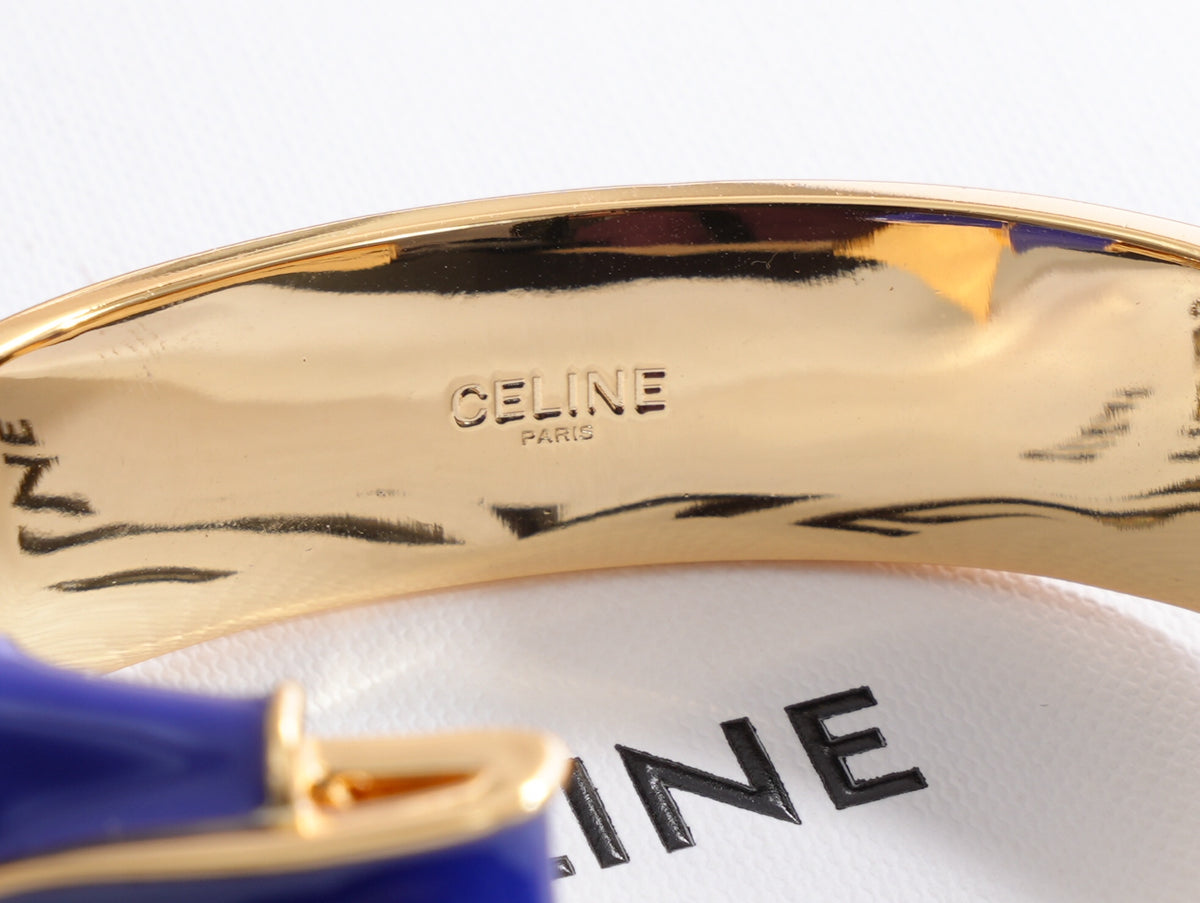 26FW New Open Cuff Bracelet with Gold Edging and Blue Enamel