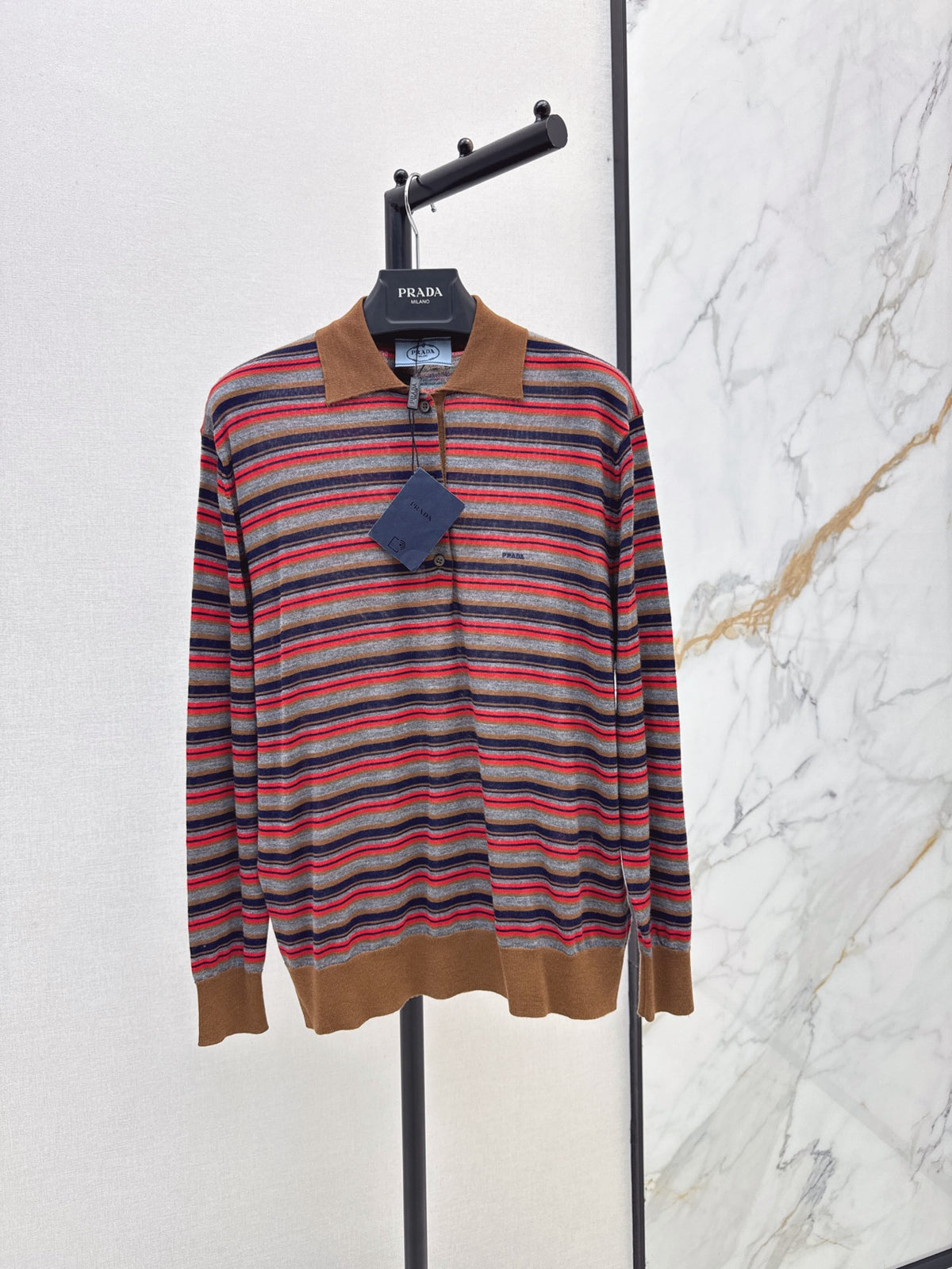 26FW New Striped Long-Sleeve Knit Polo 🤎