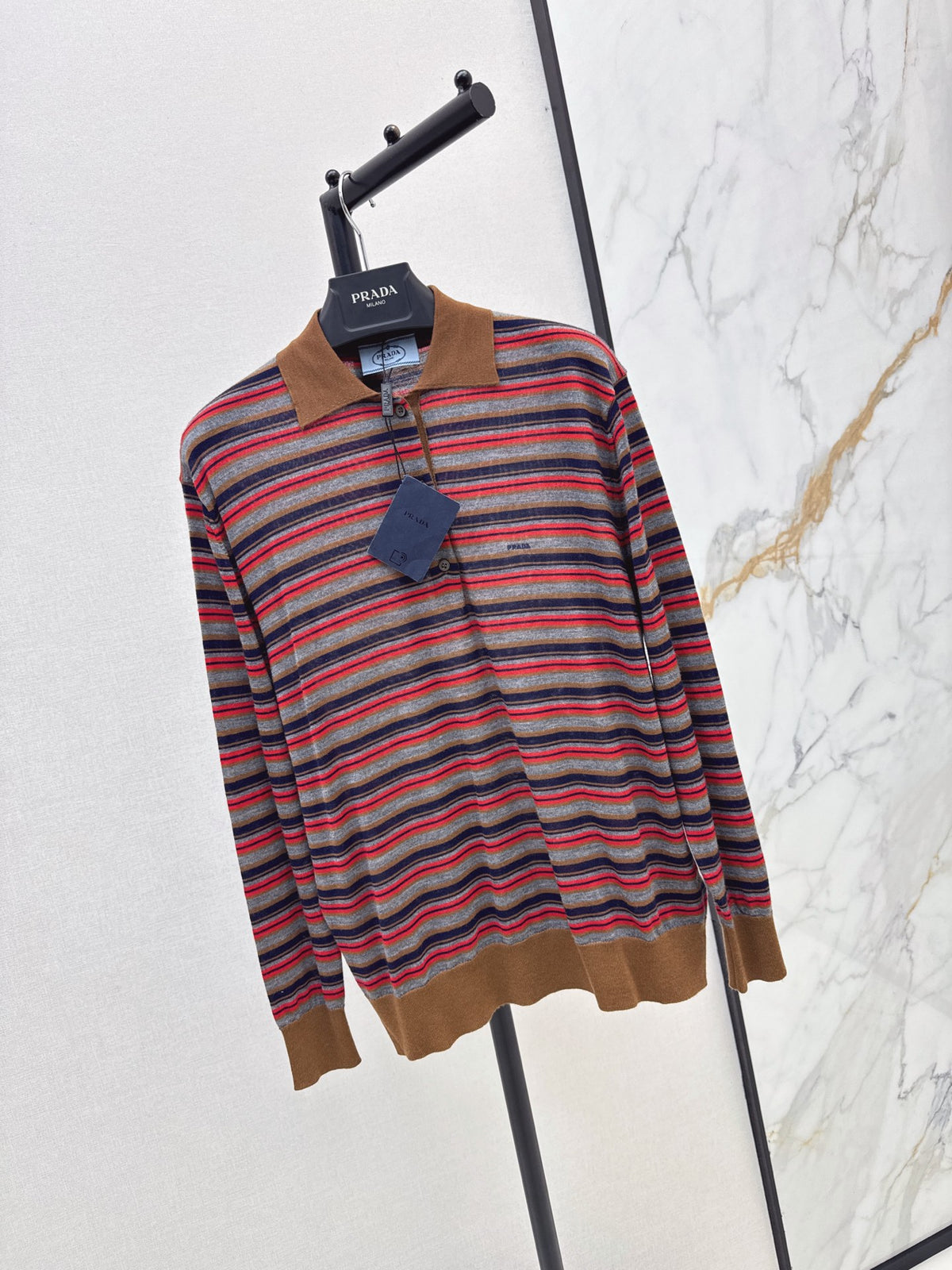 26FW New Striped Long-Sleeve Knit Polo 🤎