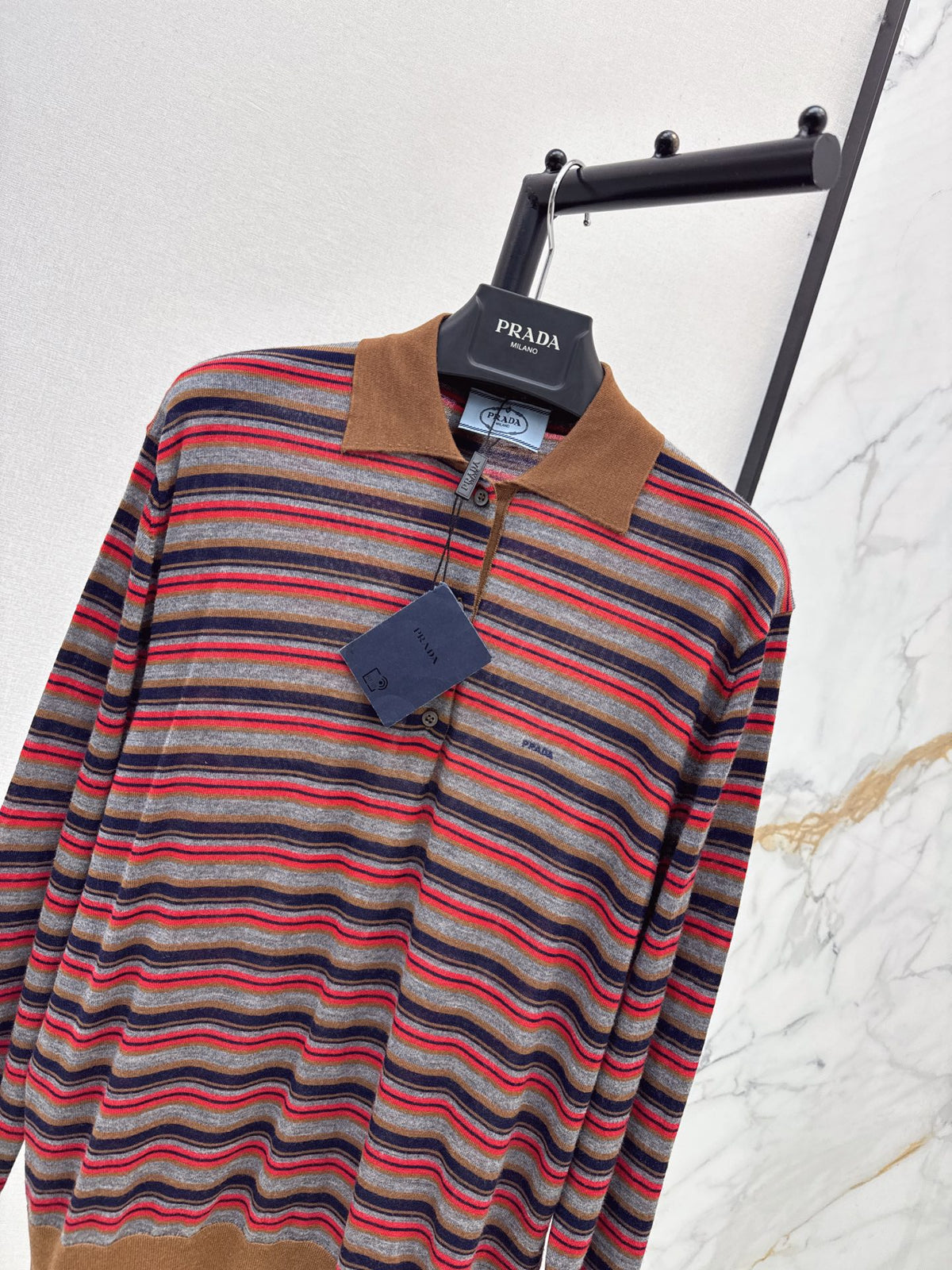 26FW New Striped Long-Sleeve Knit Polo 🤎