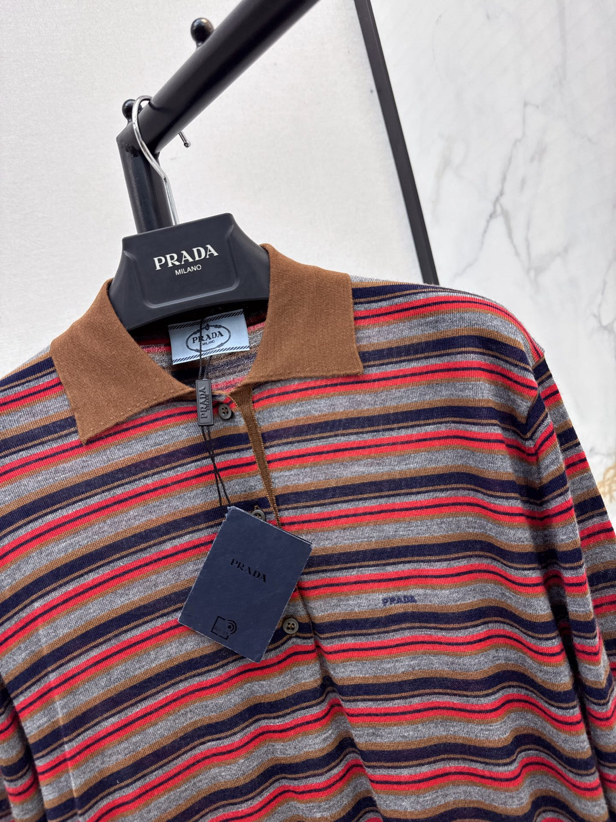 26FW New Striped Long-Sleeve Knit Polo 🤎
