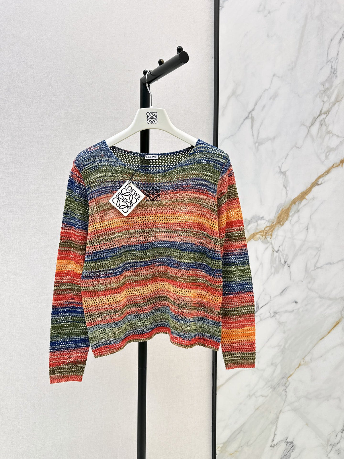 26FW New Striped Cut-Out Crew-Neck Knit Top 🖤
