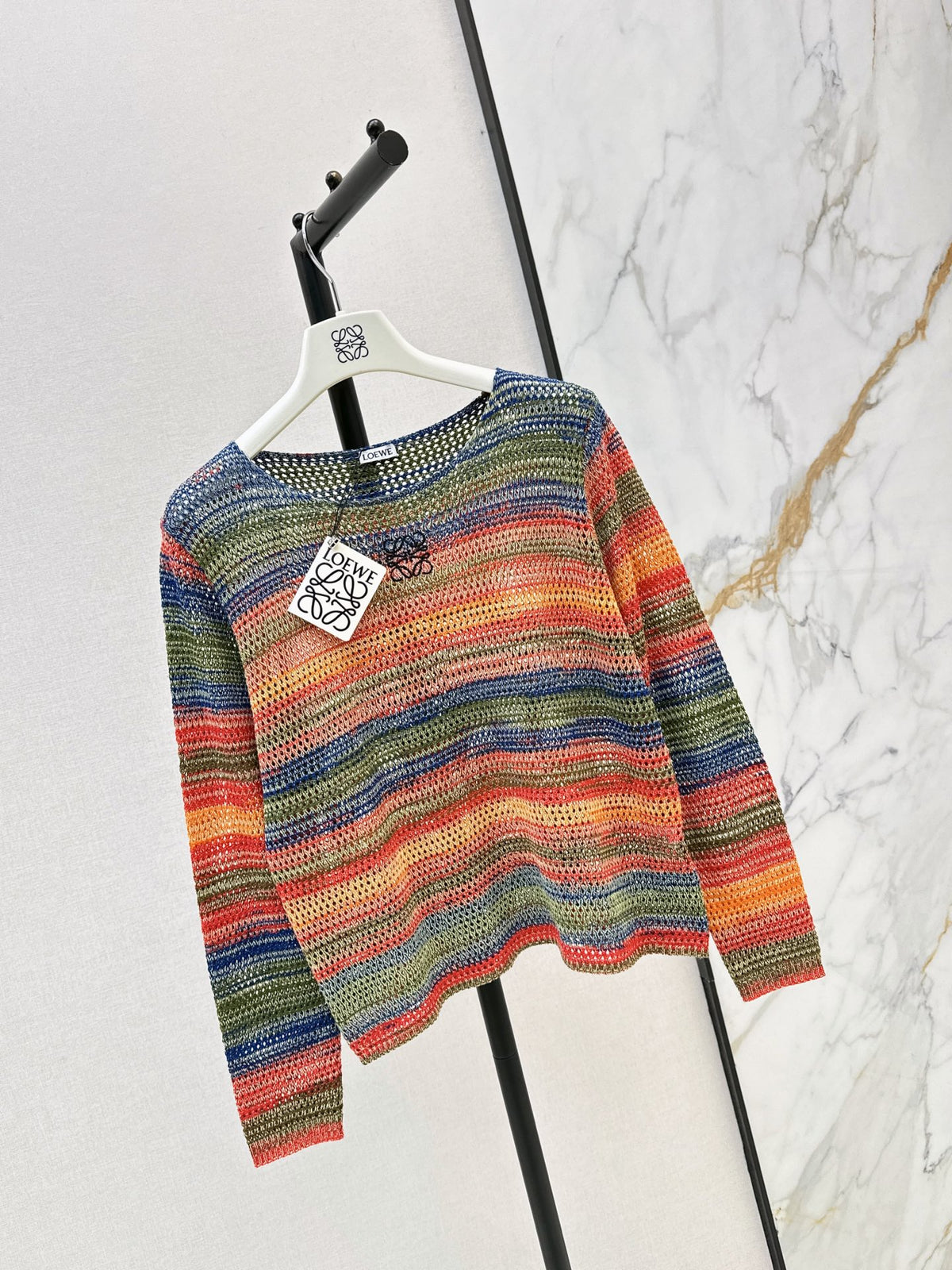 26FW New Striped Cut-Out Crew-Neck Knit Top 🖤