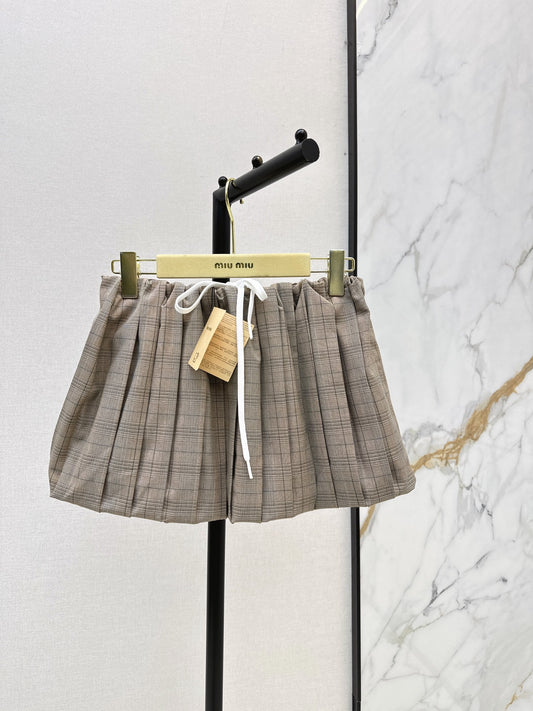 26FW New Plaid Pleated Paperbag-Waist Mini Skirt 🤎