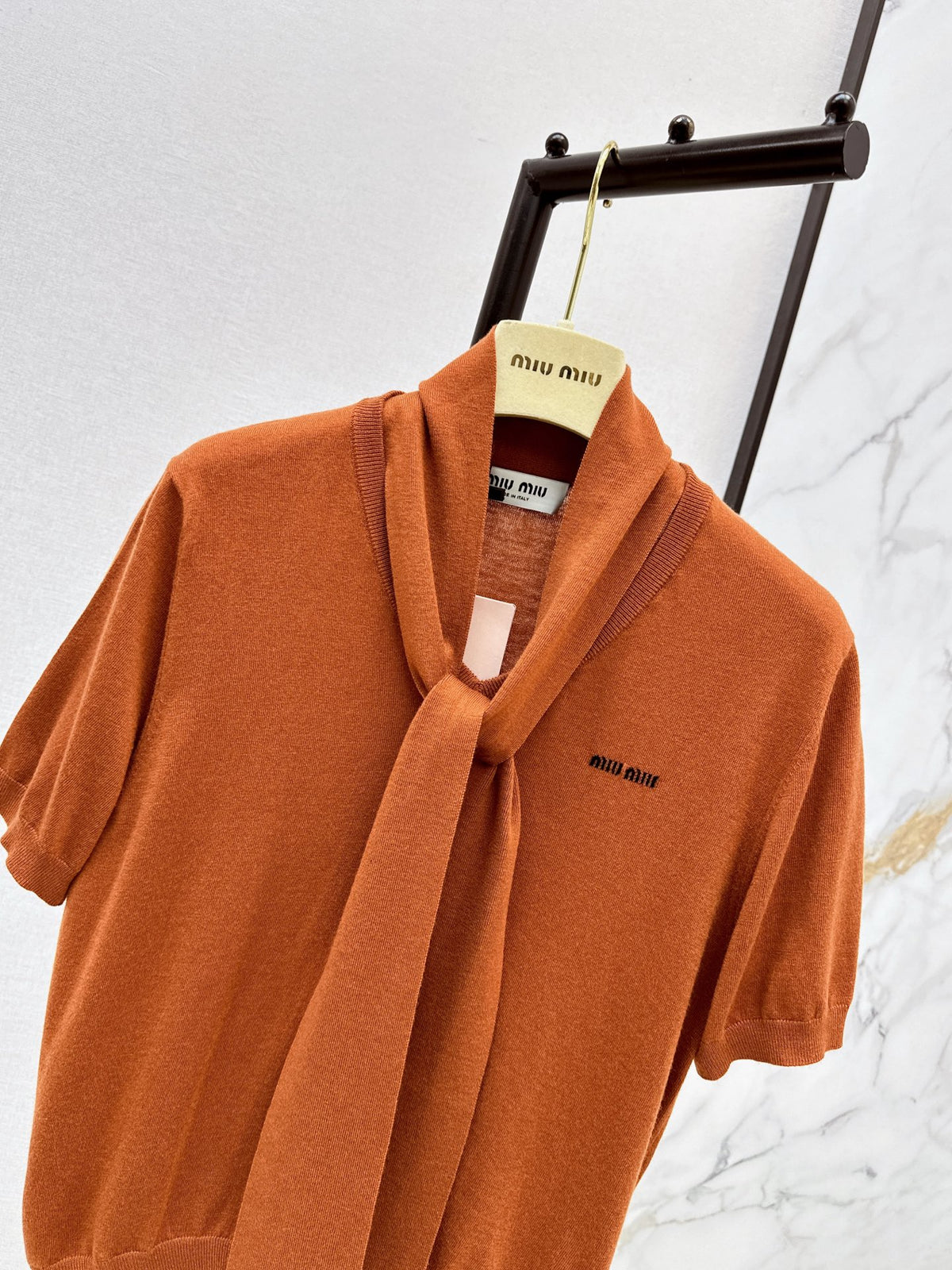 26FW New Caramel-Toned Short-Sleeve Knit Top with Ribbon Detail 🤎