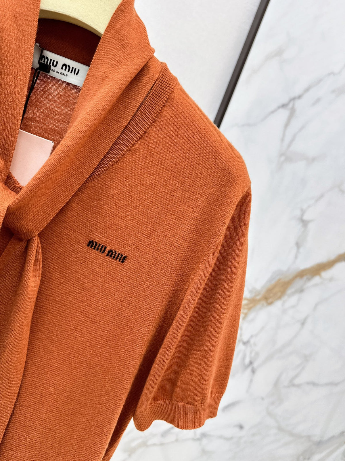 26FW New Caramel-Toned Short-Sleeve Knit Top with Ribbon Detail 🤎