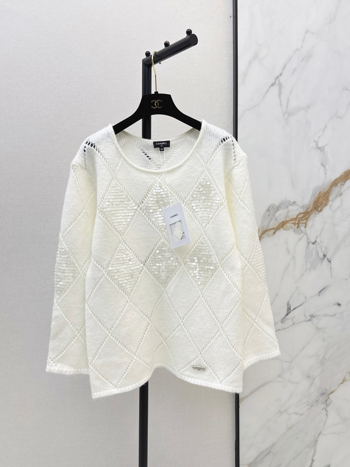26FW New Off-White Diamond-Quilted Sequin Knit Top 🤍