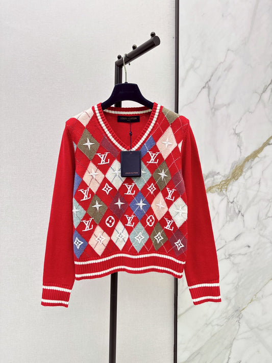 26FW New Quilted-Pattern V-Neck Knit Sweater 🖤