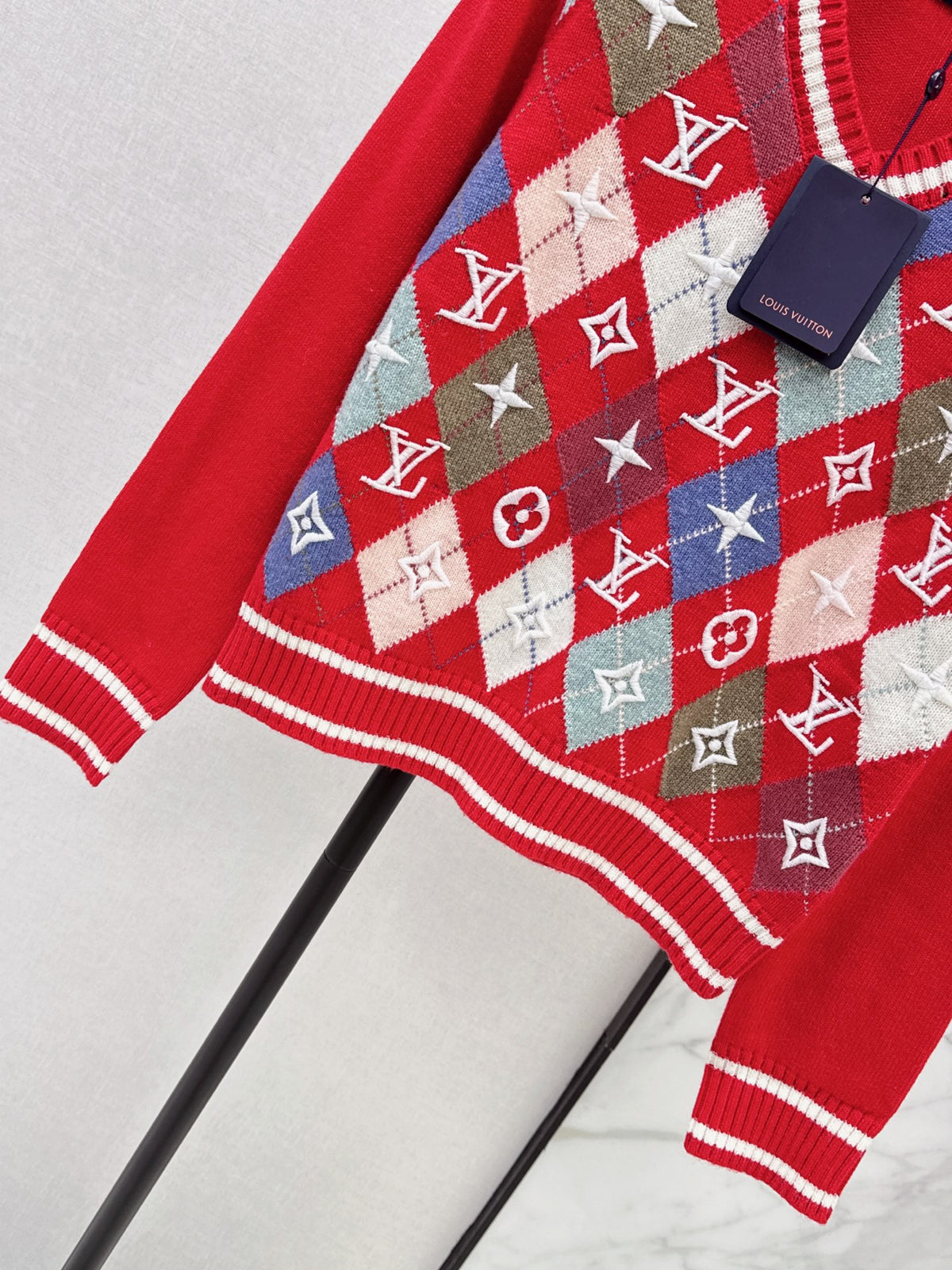 26FW New Quilted-Pattern V-Neck Knit Sweater 🖤