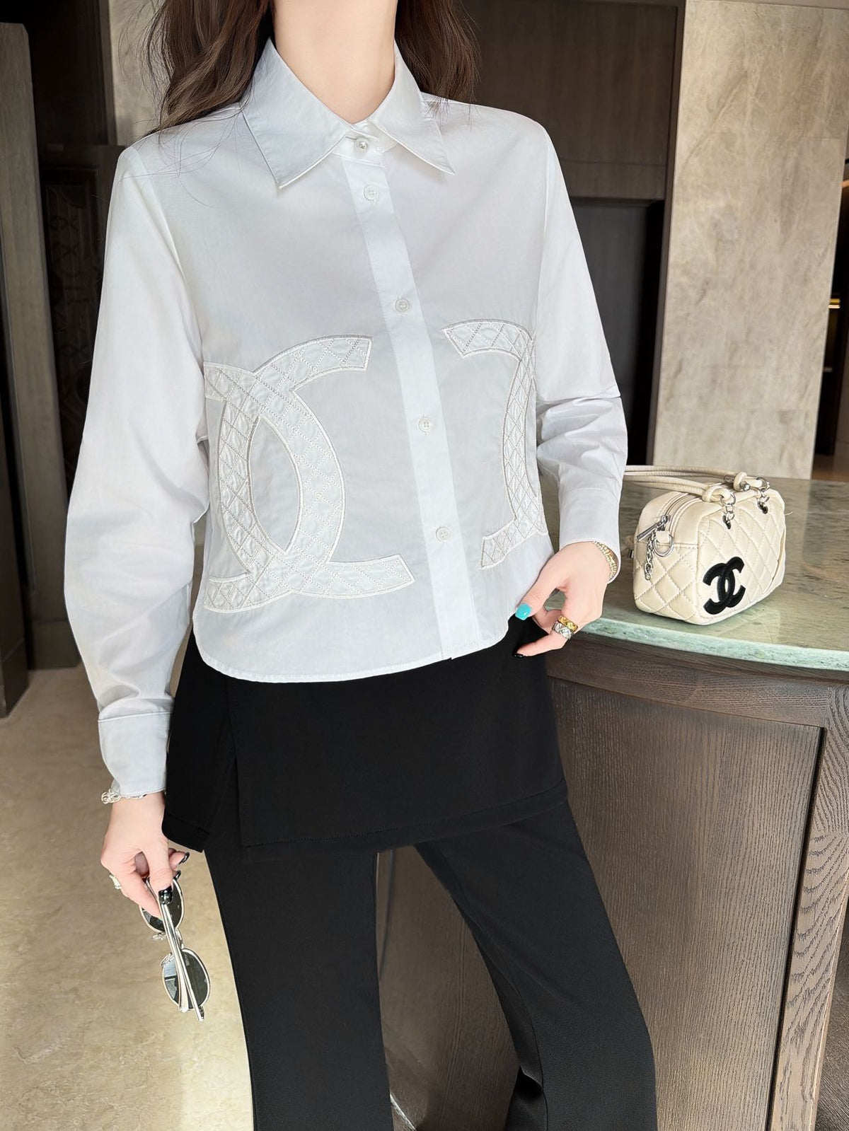 26FW New White Cropped Long-Sleeve Shirt 🤍