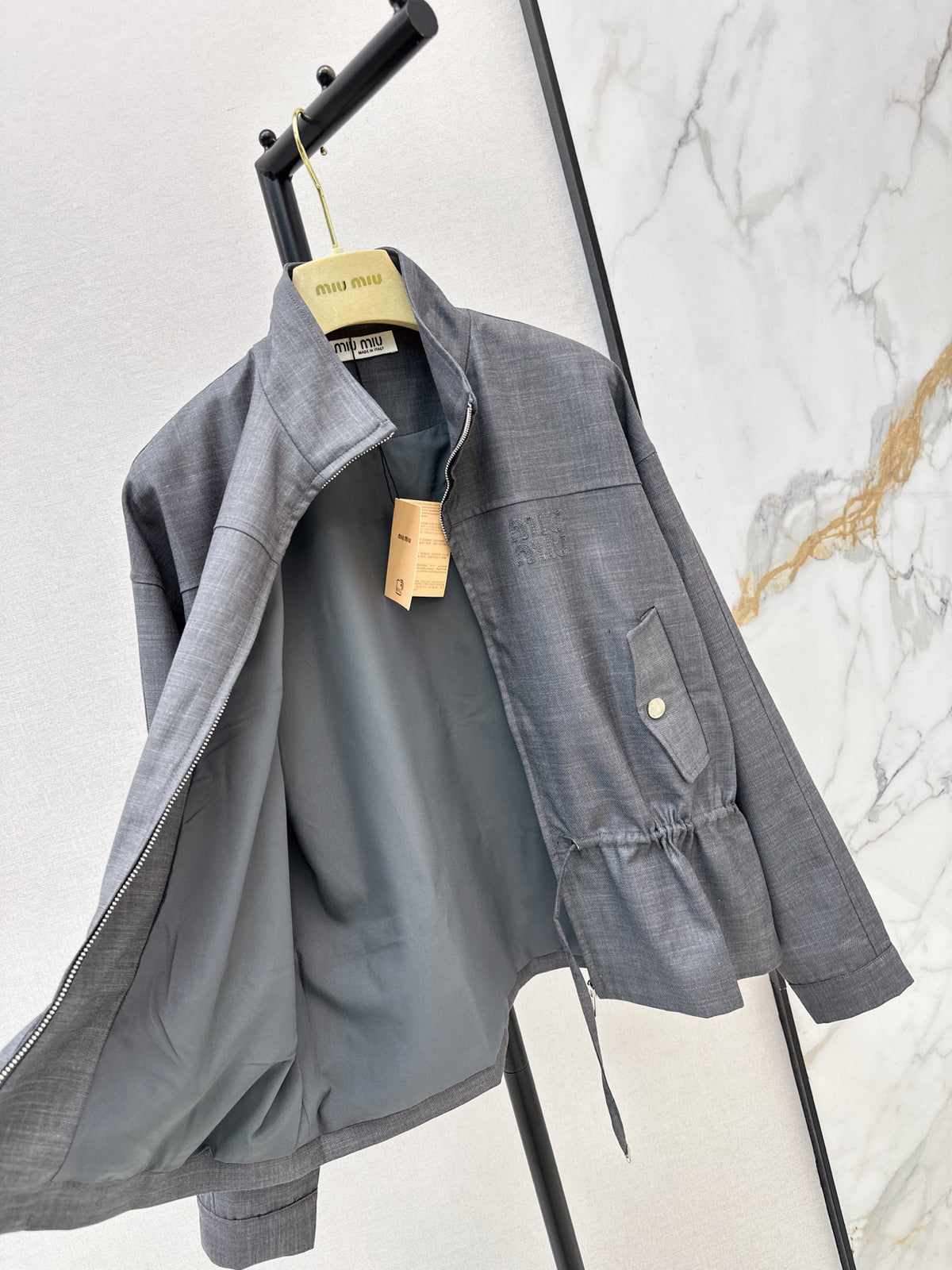 26FW New Grey Drawstring-Waist Jacket 🩶