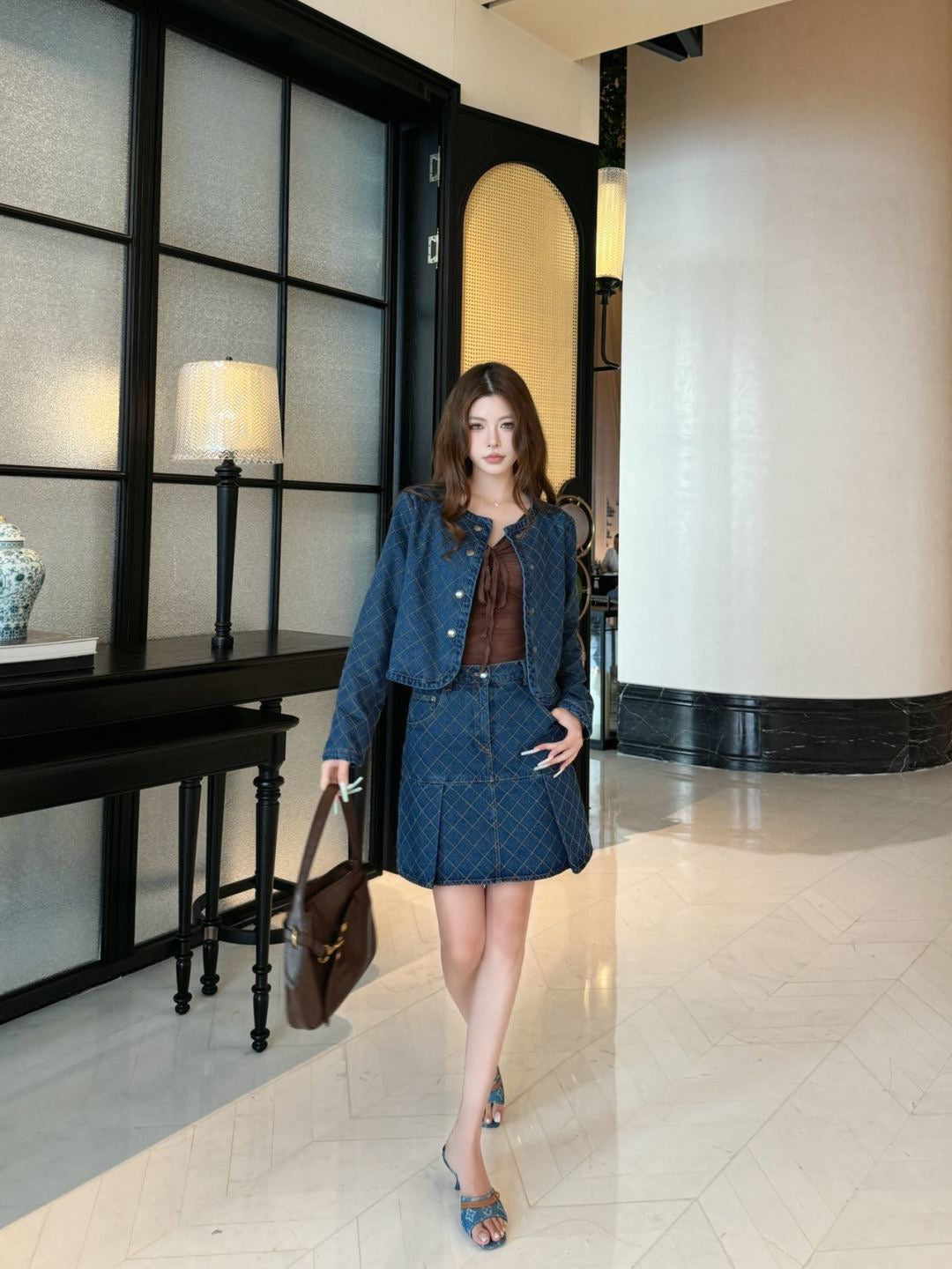 26FW New Diamond-Pattern Denim Midi Skirt 🩵