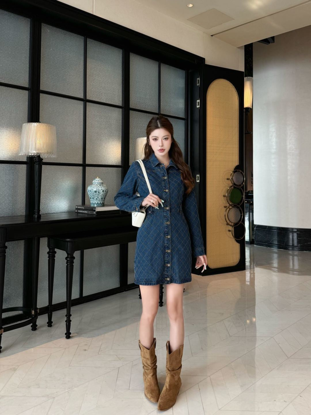 26FW New Diamond-Pattern Denim Dress 🩵