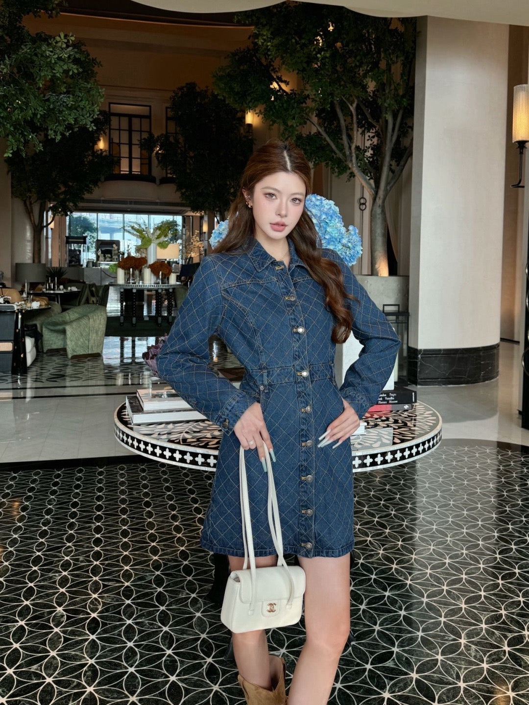 26FW New Diamond-Pattern Denim Dress 🩵