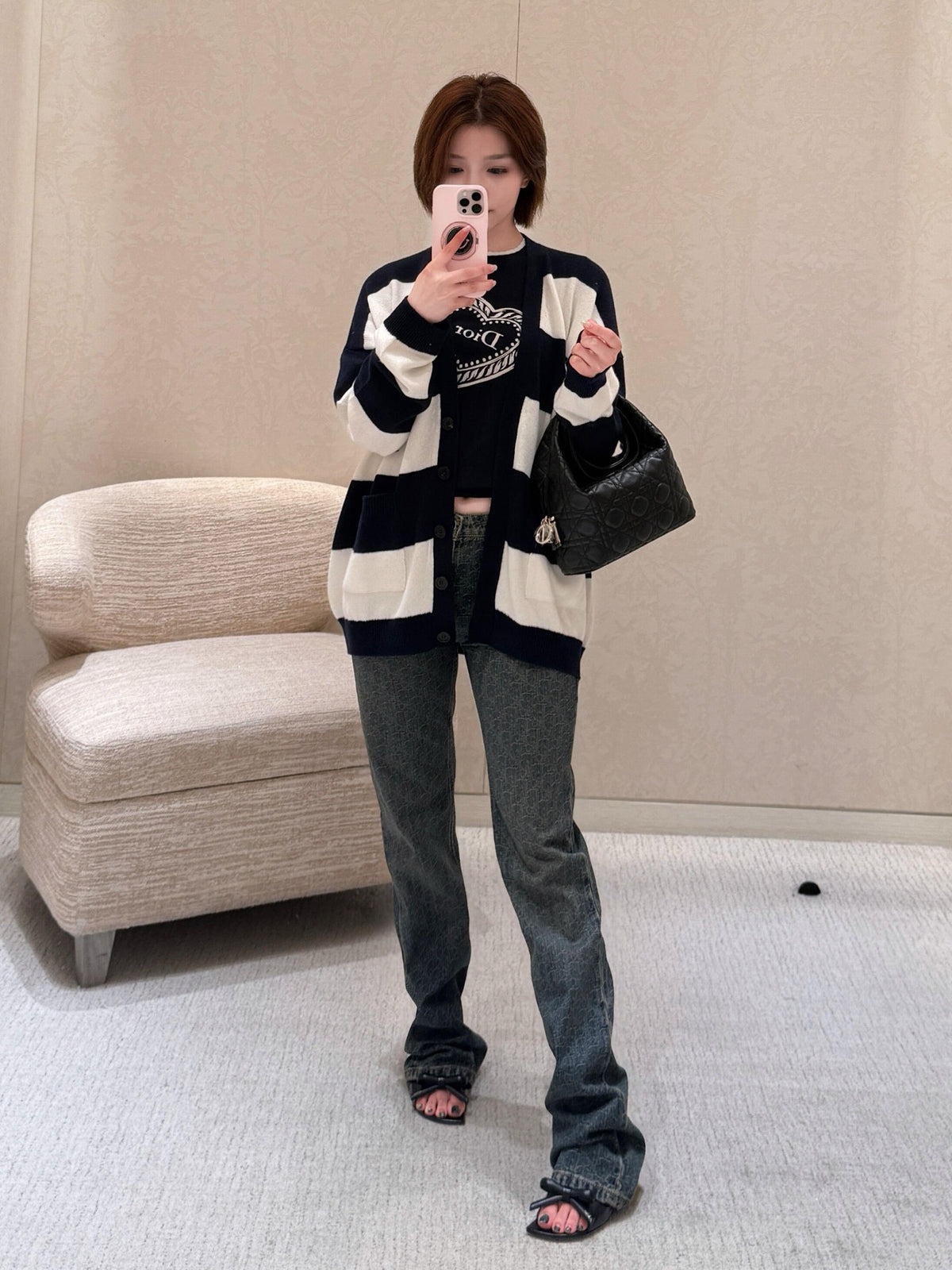 New 26FW Striped V-Neck Cashmere Cardigan 🖤