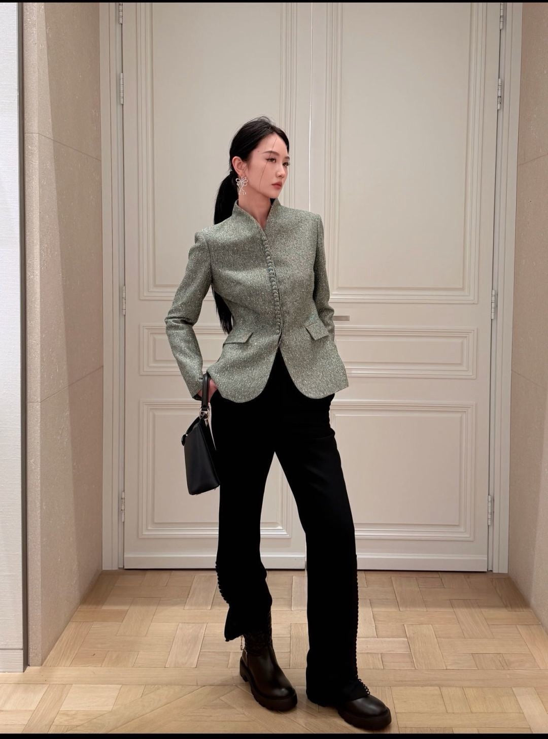 26FW New Stand-Collar Tailored Jacket with Cinched Waist 💚