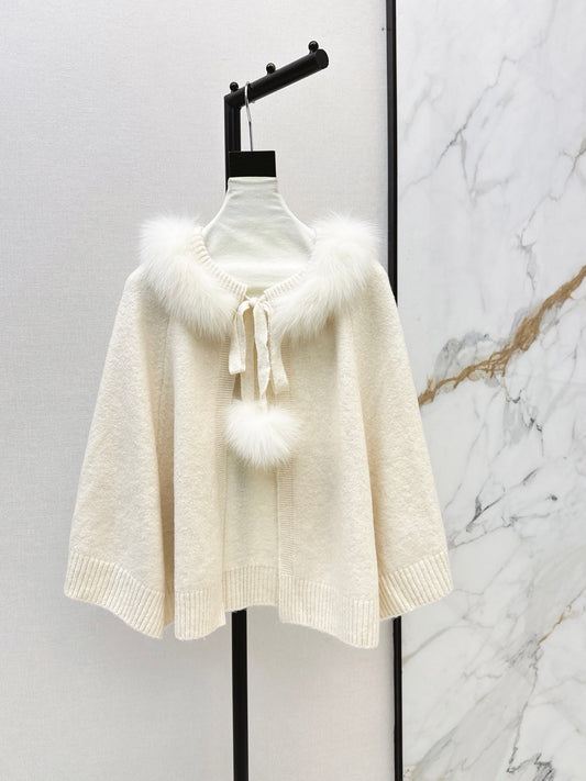 26FW New Fox Fur Collar Cape Coat 🤍🩶
