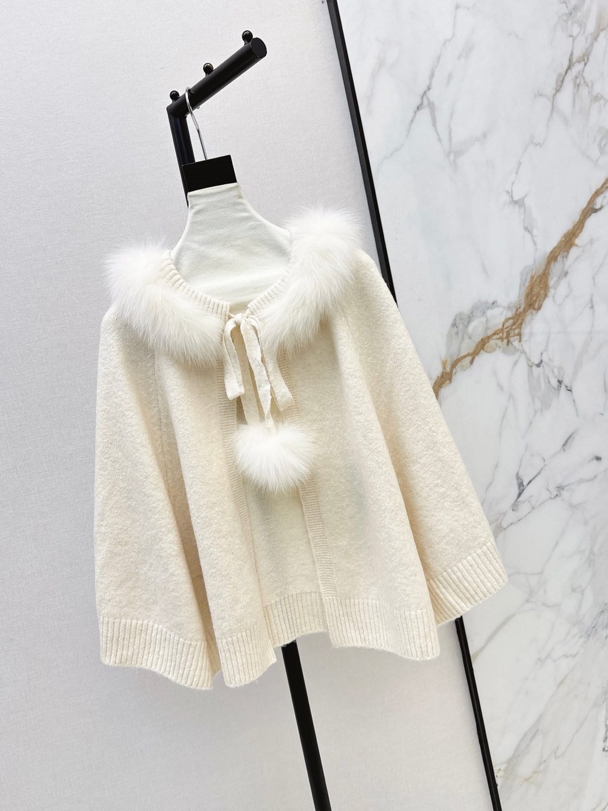 26FW New Fox Fur Collar Cape Coat 🤍🩶