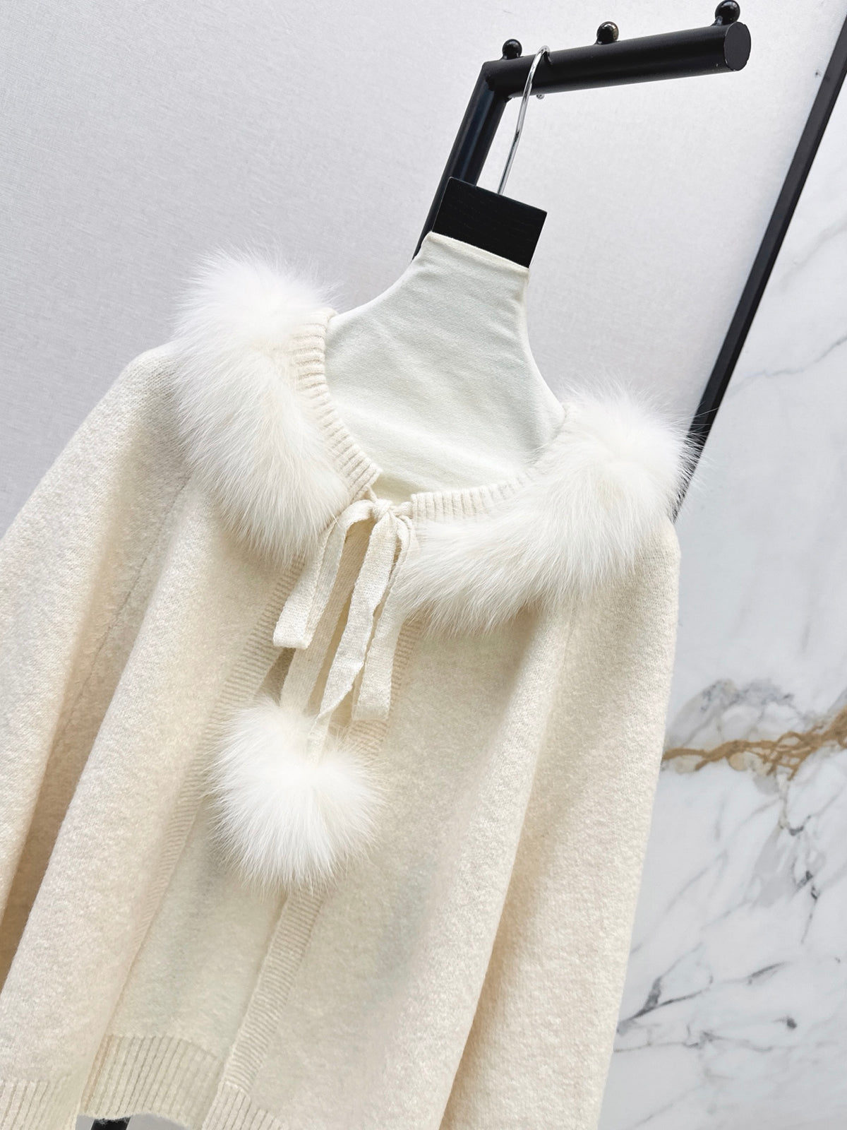 26FW New Fox Fur Collar Cape Coat 🤍🩶