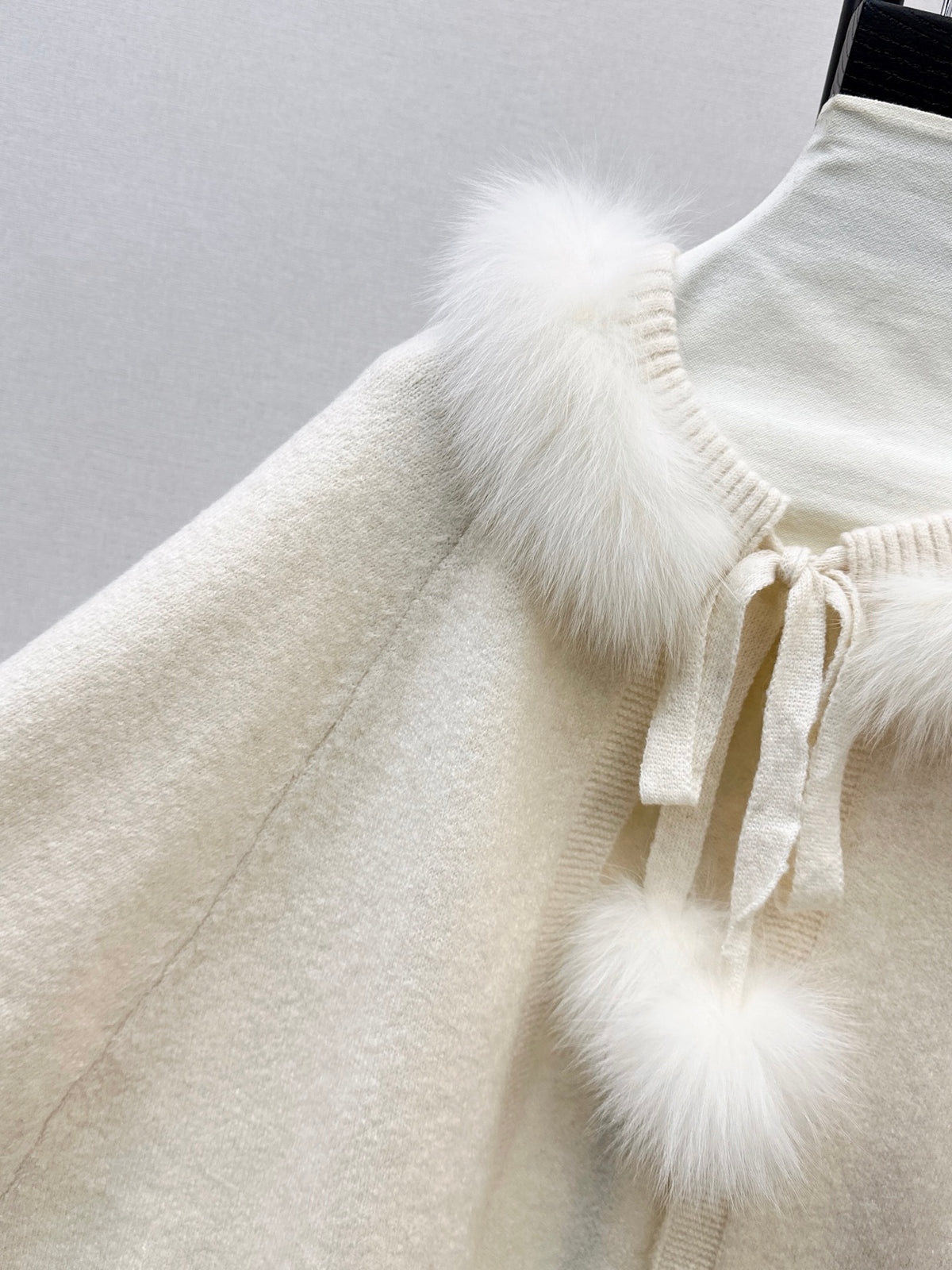 26FW New Fox Fur Collar Cape Coat 🤍🩶
