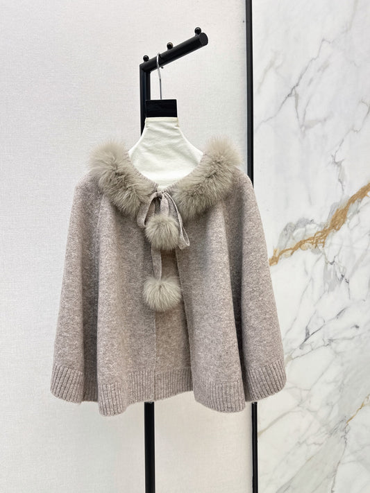 26FW New Fox Fur Collar Cape Coat 🤍🩶
