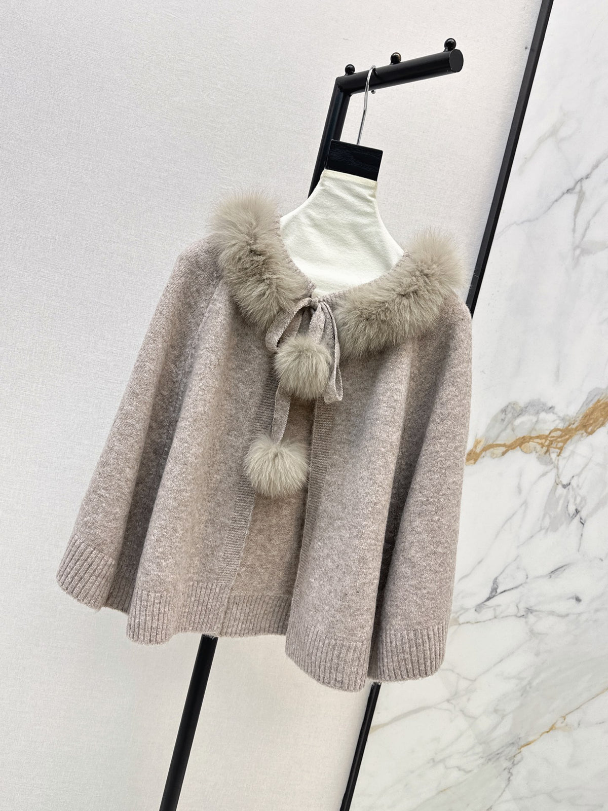 26FW New Fox Fur Collar Cape Coat 🤍🩶